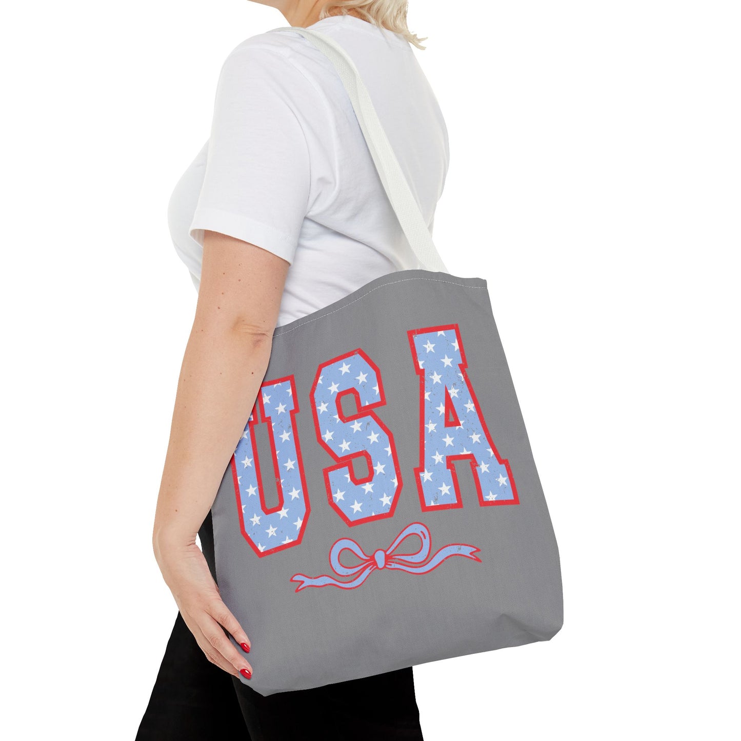 Princess Grace Patriotic USA Tote Bag Stars & Bow Design for Independence Day
