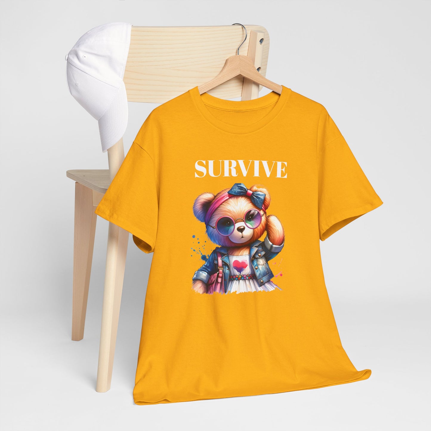 Princess Grace Survive Bear Unisex Heavy Cotton Tee Cute Graphic Tee for Casual Adventures