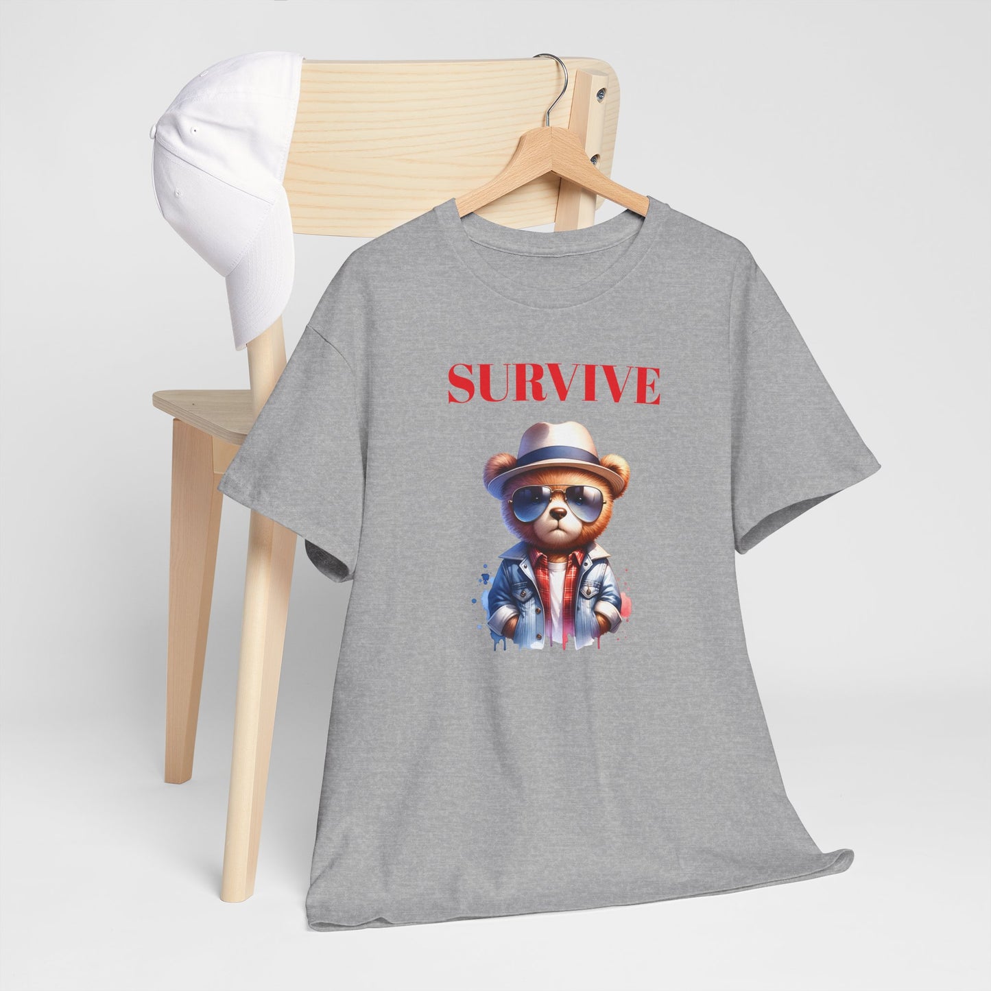 Princess Grace Survive Bear Unisex Heavy Cotton Tee Fun Graphic T-Shirt for Casual Wear