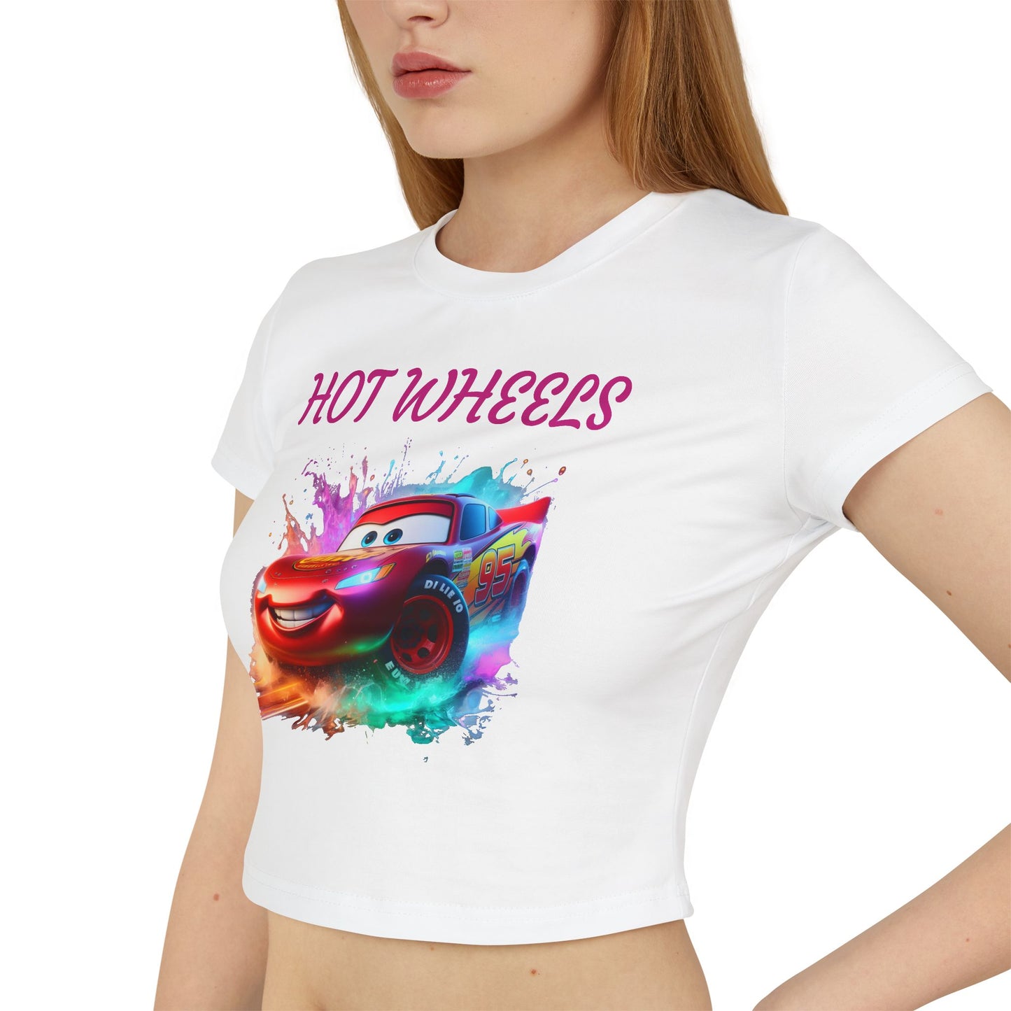 Princess Grace Hot Wheels Women's Baby Tee Colorful Cartoon Graphic T-Shirt