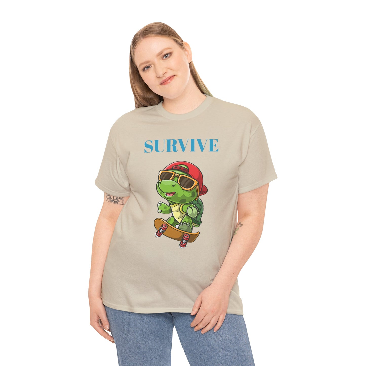 Princess Grace Cool Skateboarding Turtle Tee "Survive" Unisex Cotton T-Shirt for Fun Lovers