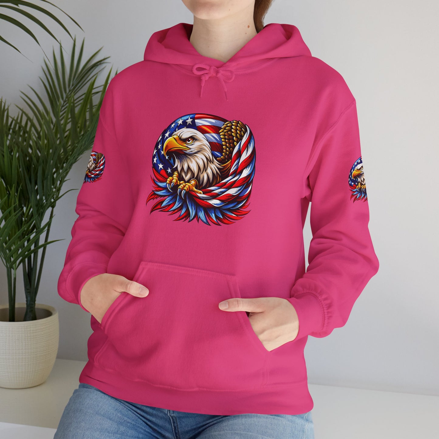 Princess Grace Patriotic Eagle Hoodie Unisex Heavy Blend Sweatshirt with American Flag Design