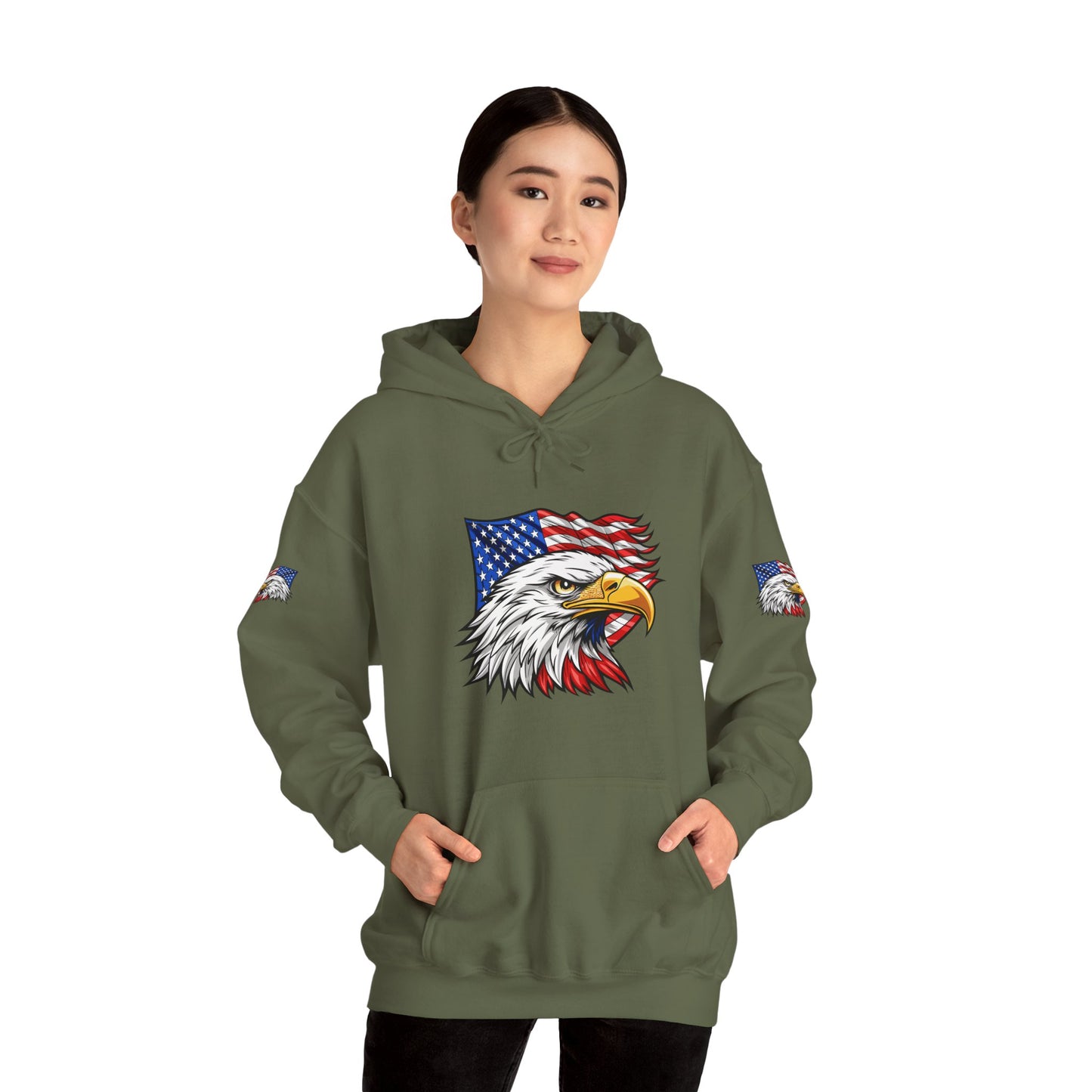 Princess Grace Patriotic Eagle Hoodie Unisex Heavy Blend Sweatshirt with American Flag Design