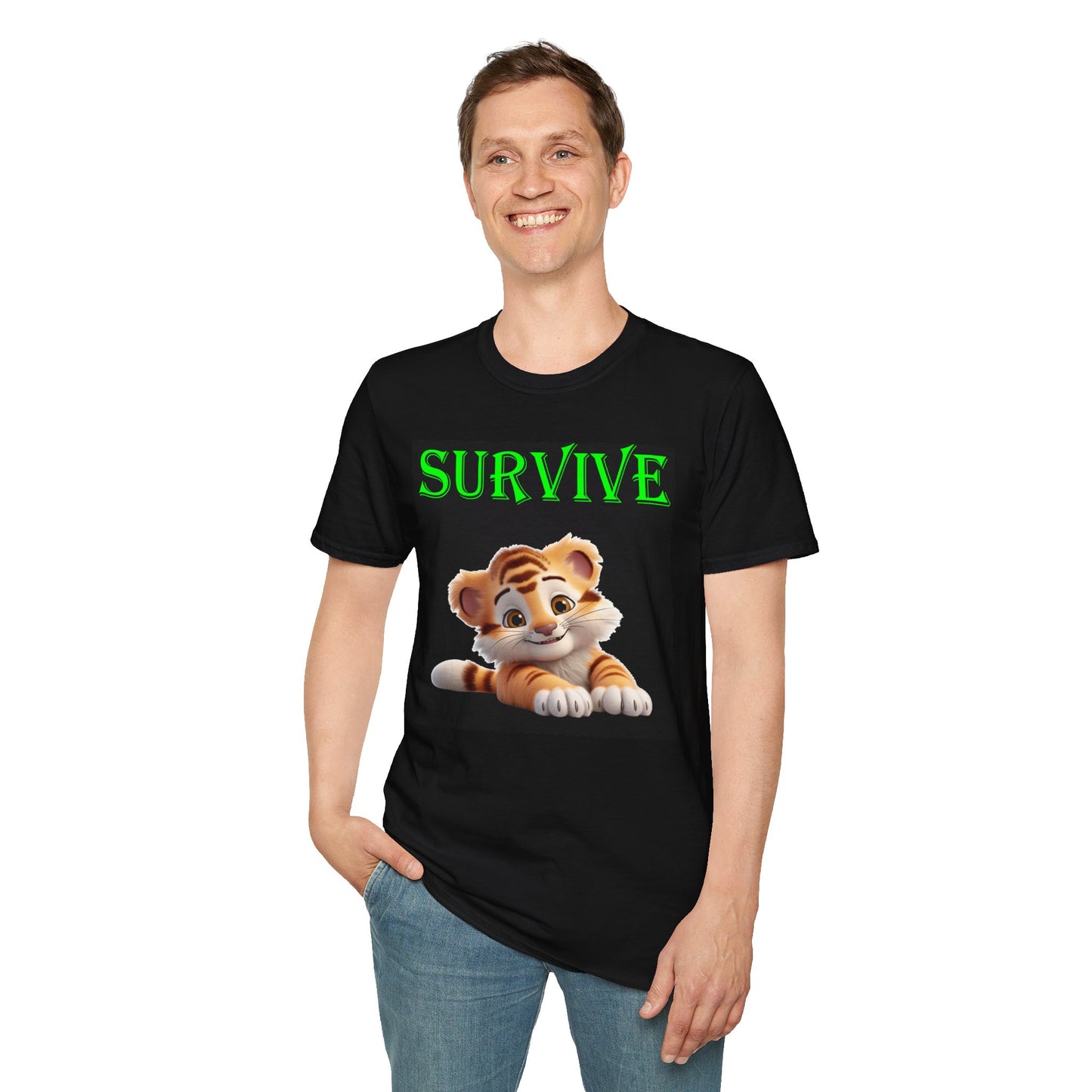 Princess Grace Survive Tiger Unisex Softstyle T-Shirt Cute Animal Graphic Tee for Nature Lovers