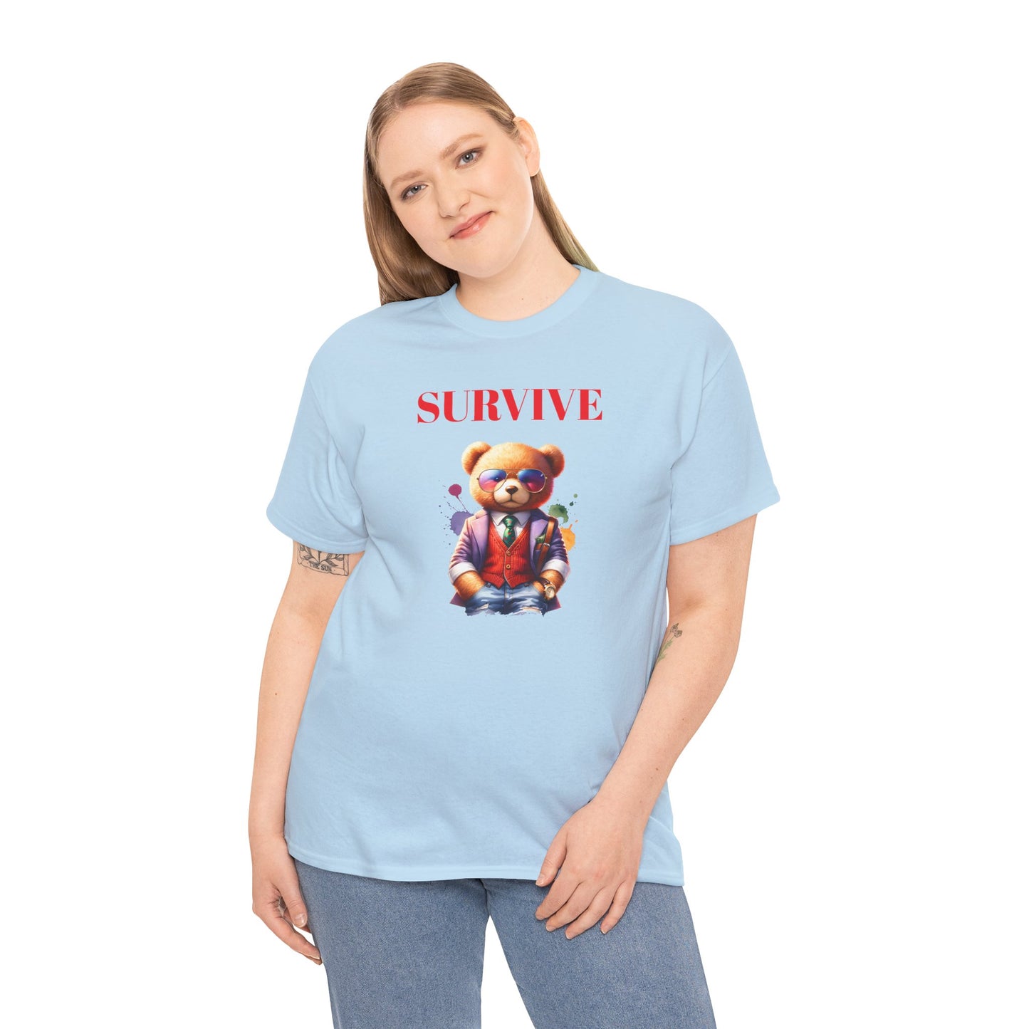 Princess Grace Survive Teddy Bear Graphic Unisex Heavy Cotton Tee