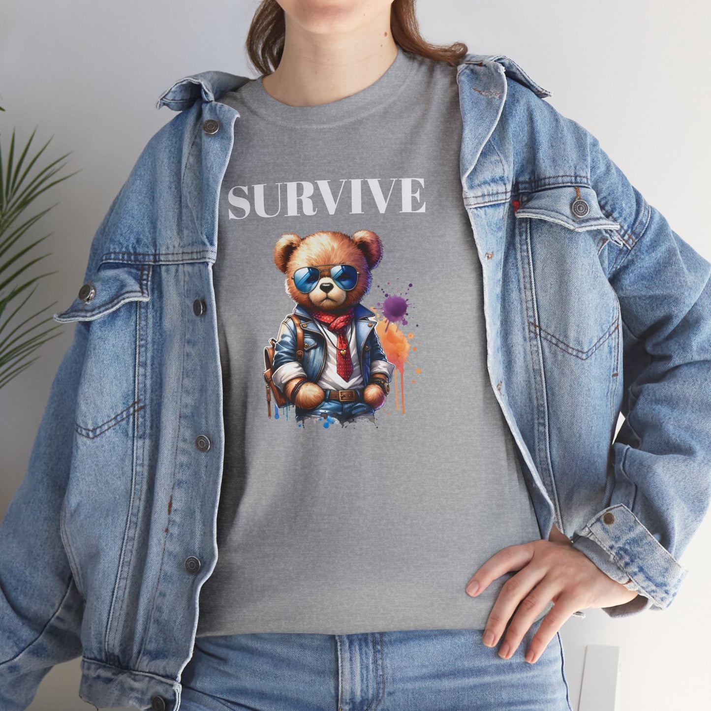 Princess Grace Survive Graphic Unisex Heavy Cotton Tee Streetwear Style with Bear Design