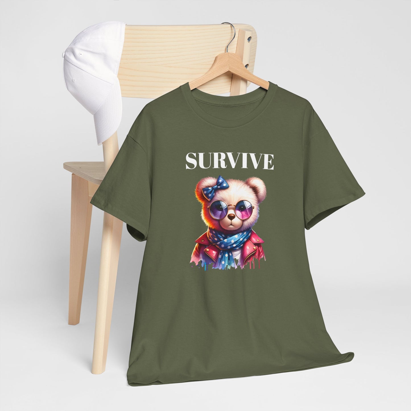 Princess Grace Cute Panda Illustration "Survive" Unisex Heavy Cotton Tee