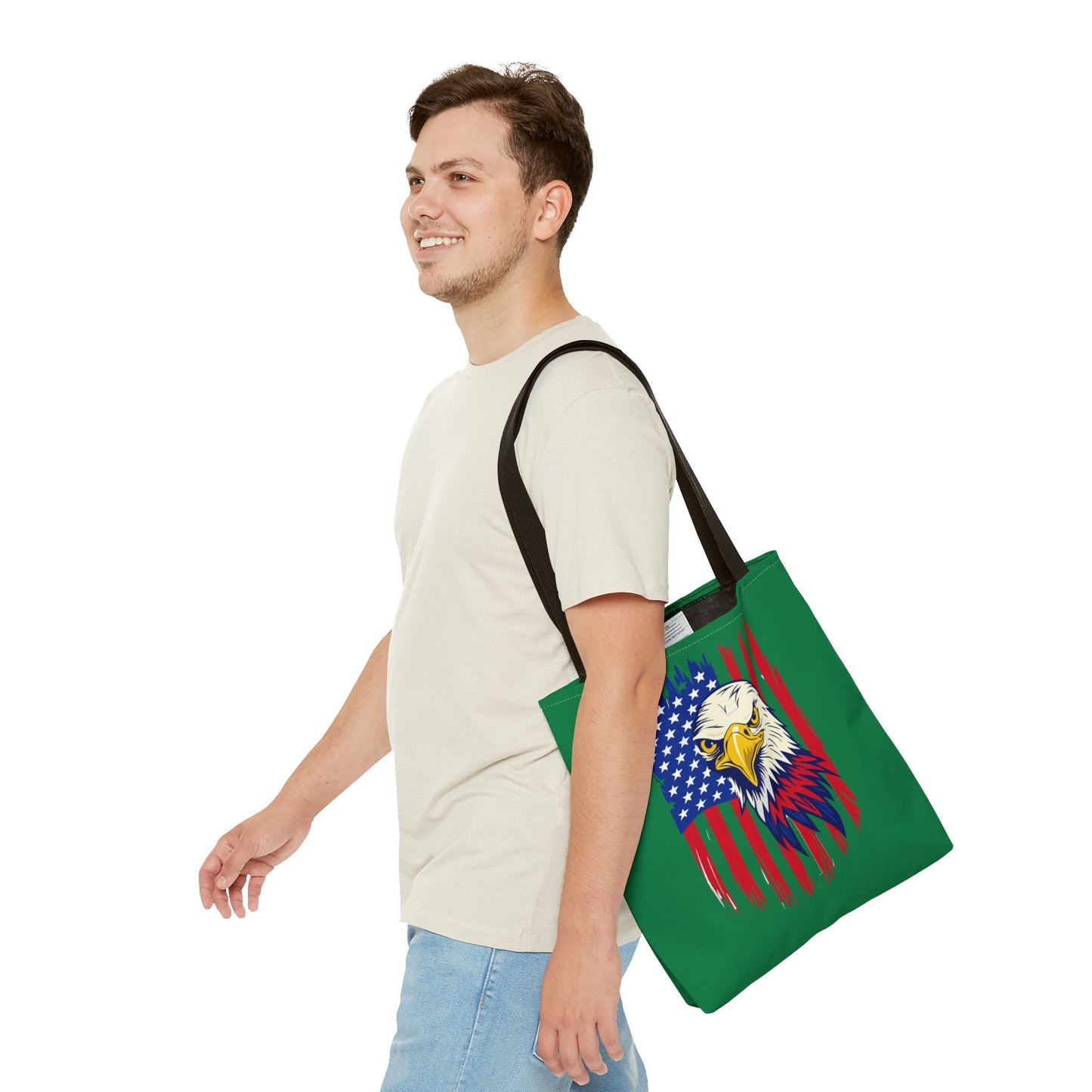 Princess Grace Eagle American Flag Tote Bag Patriotic Green Carryall for Celebrations