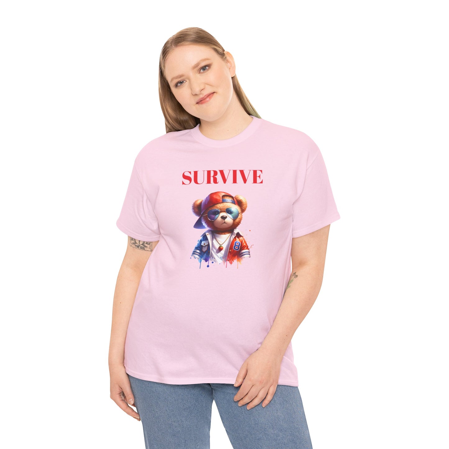 Princess Grace Survive Bear Unisex Heavy Cotton Tee Casual Graphic T-Shirt for Adventure Lovers