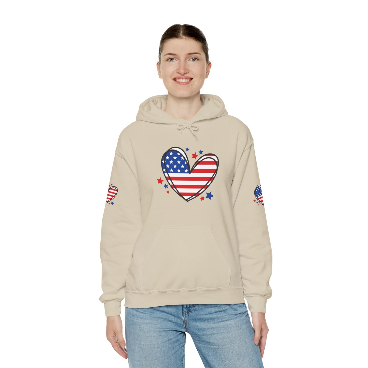 Princess Grace Patriotic Heart Hoodie Unisex Heavy Blend Hooded Sweatshirt for Independence Day & Year Round Love