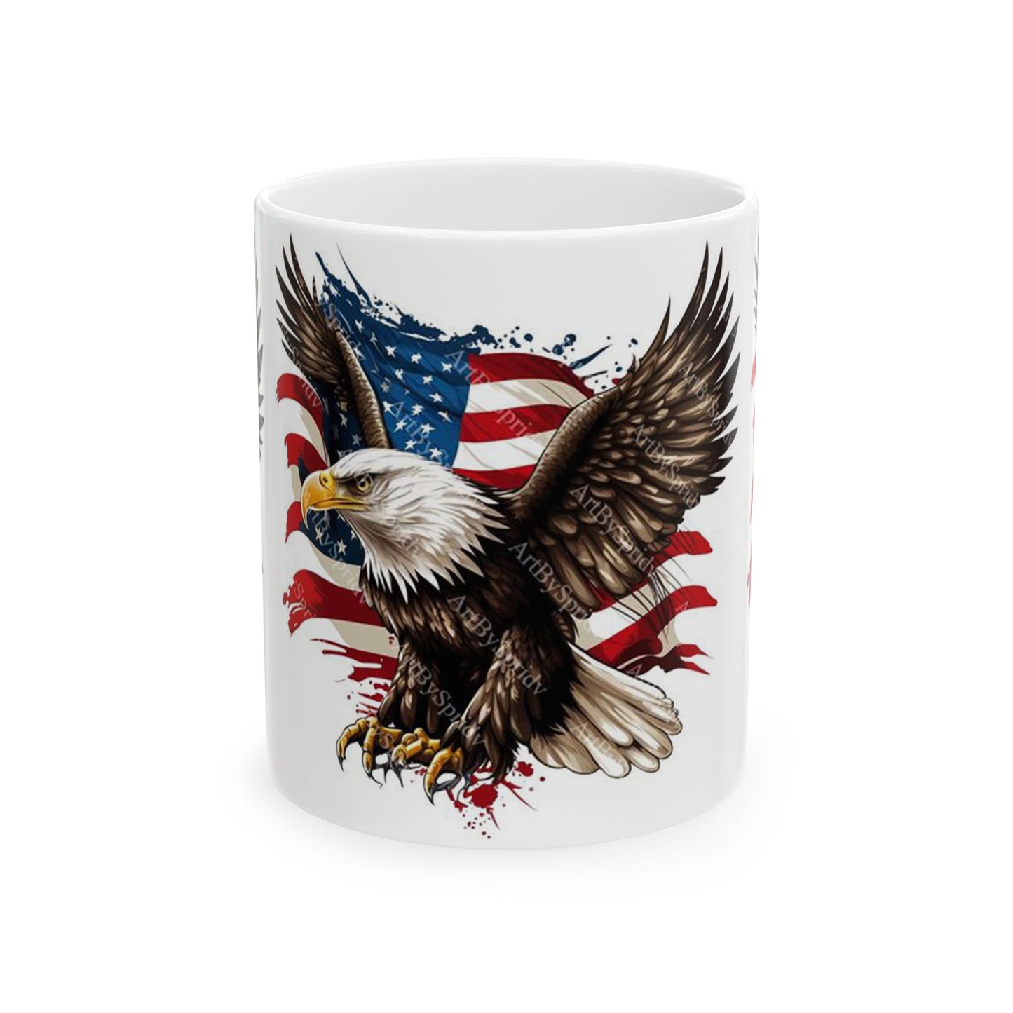 Princess Grace Patriotic Eagle Ceramic Mug, 4th of July Cup, American Flag Eagle Lover Gift, Unique Veteran Mug, Independence Day