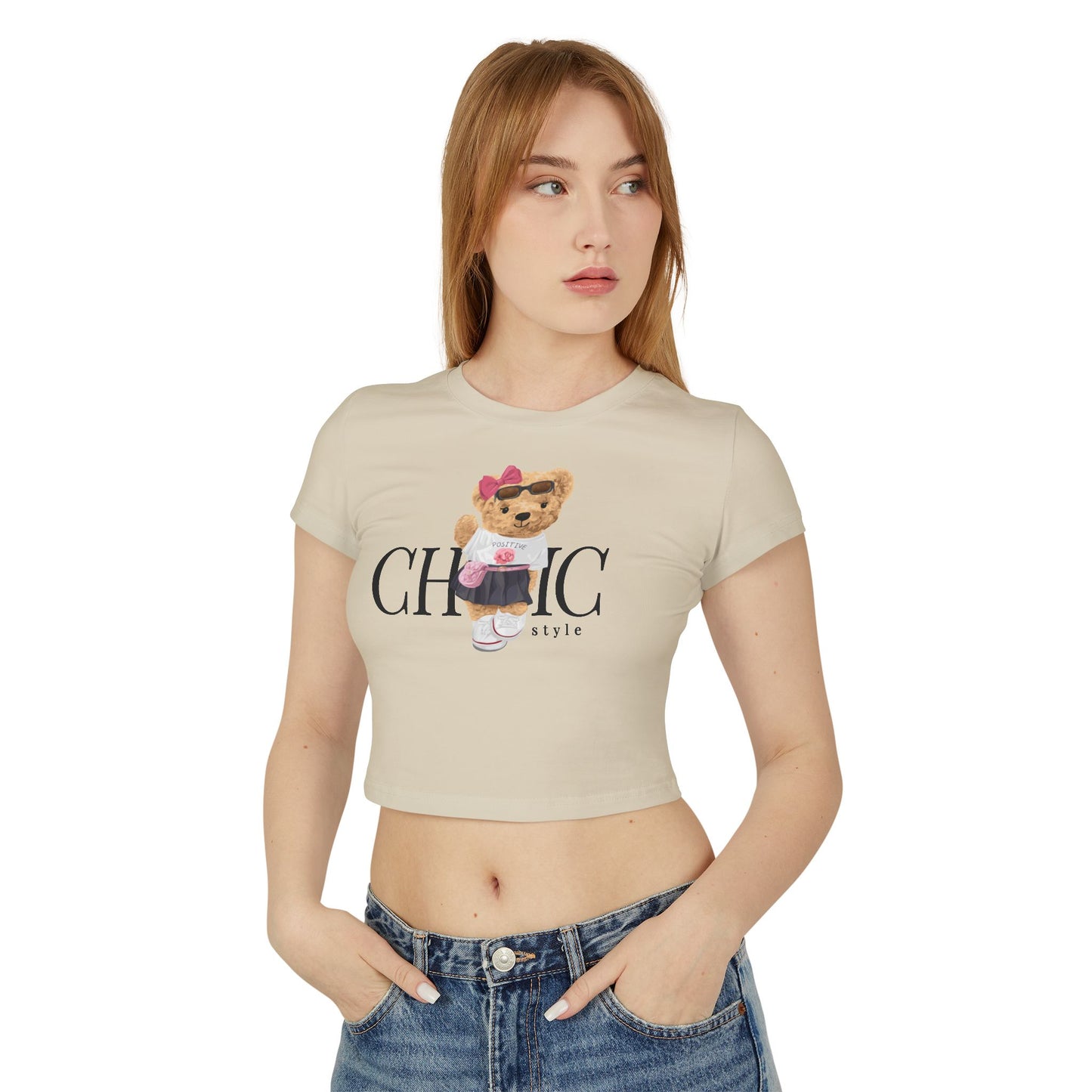 Princess Grace Chic Bear Graphic Women's Baby Tee Cute & Stylish Summer Top