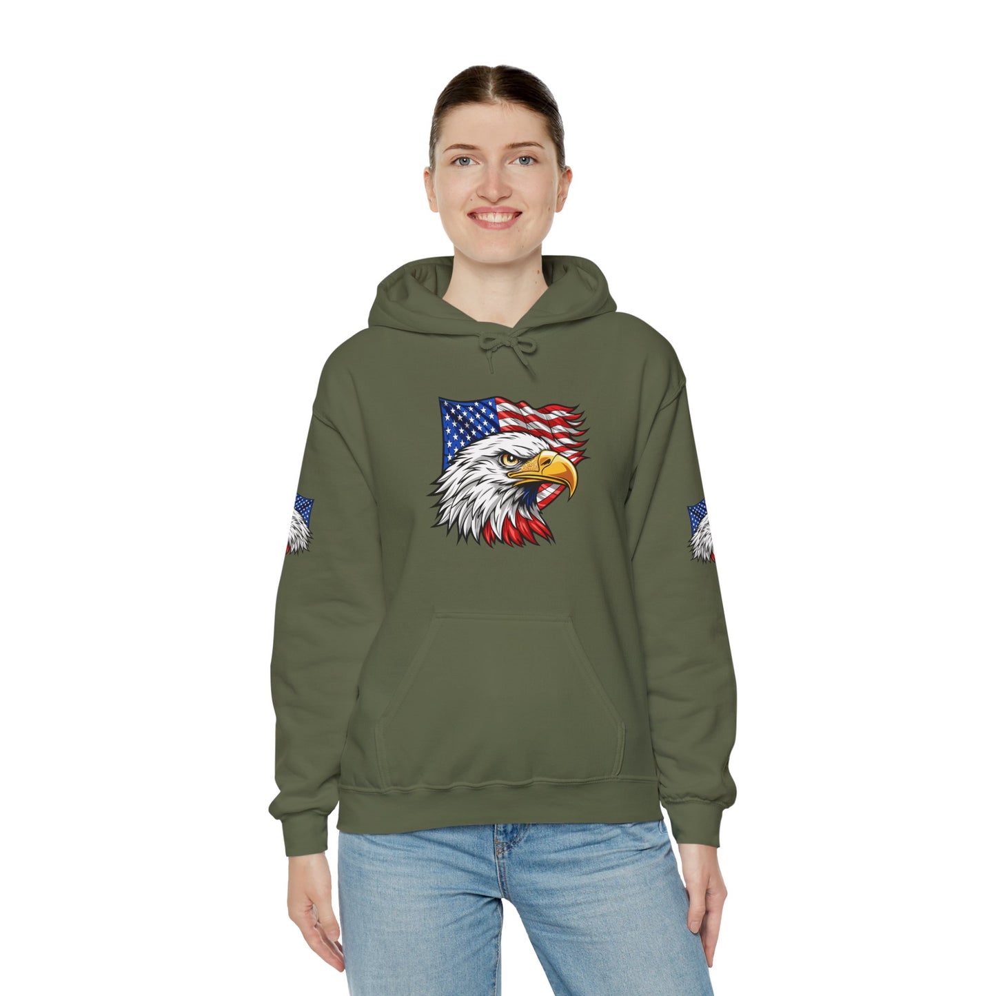 Princess Grace Patriotic Eagle Hoodie Unisex Heavy Blend Sweatshirt with American Flag Design