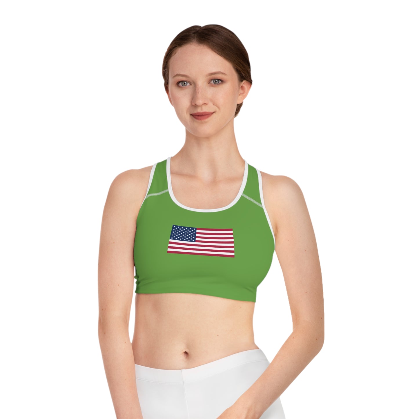Princess Grace Patriotic Green Sports Bra with American Flag