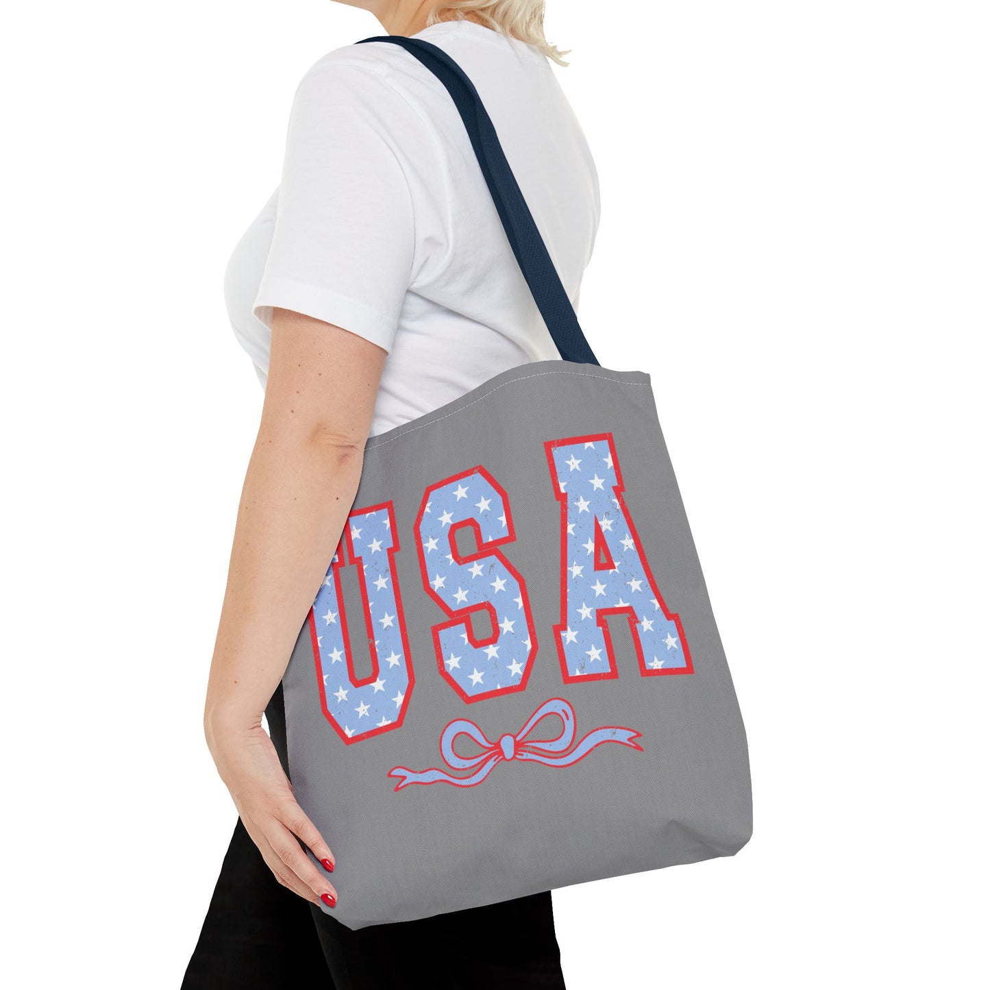 Princess Grace Patriotic USA Tote Bag Stars & Bow Design for Independence Day