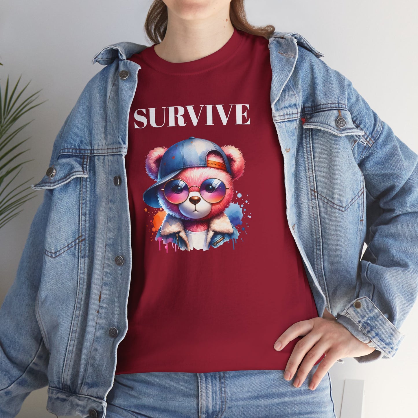 Princess Grace Survive Bear Graphic Unisex Heavy Cotton Tee Trendy and Fun Fashion for All Occasions