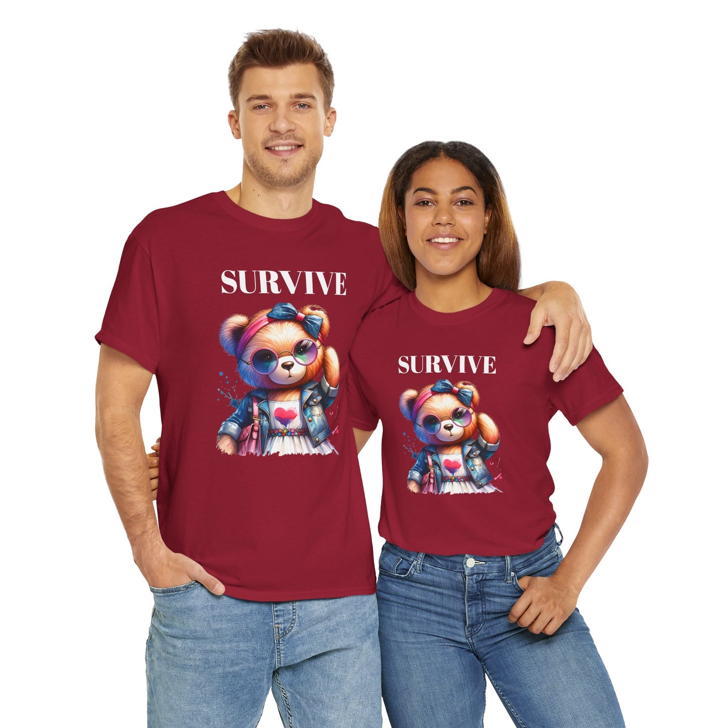 Princess Grace Survive Bear Unisex Heavy Cotton Tee Cute Graphic Tee for Casual Adventures