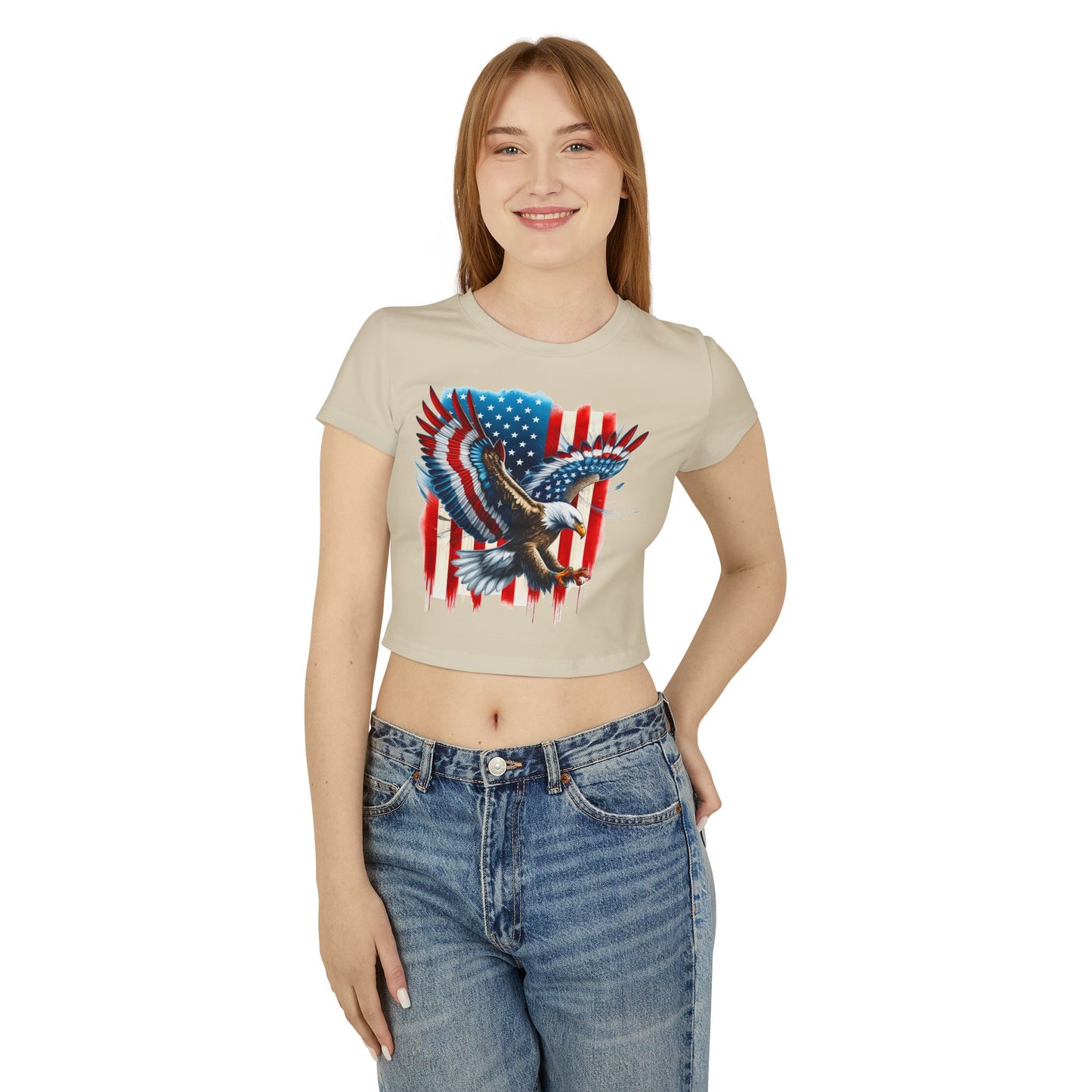 Princess Grace Patriotic Eagle Women's Baby Tee USA Graphic T-Shirt for Independence Day