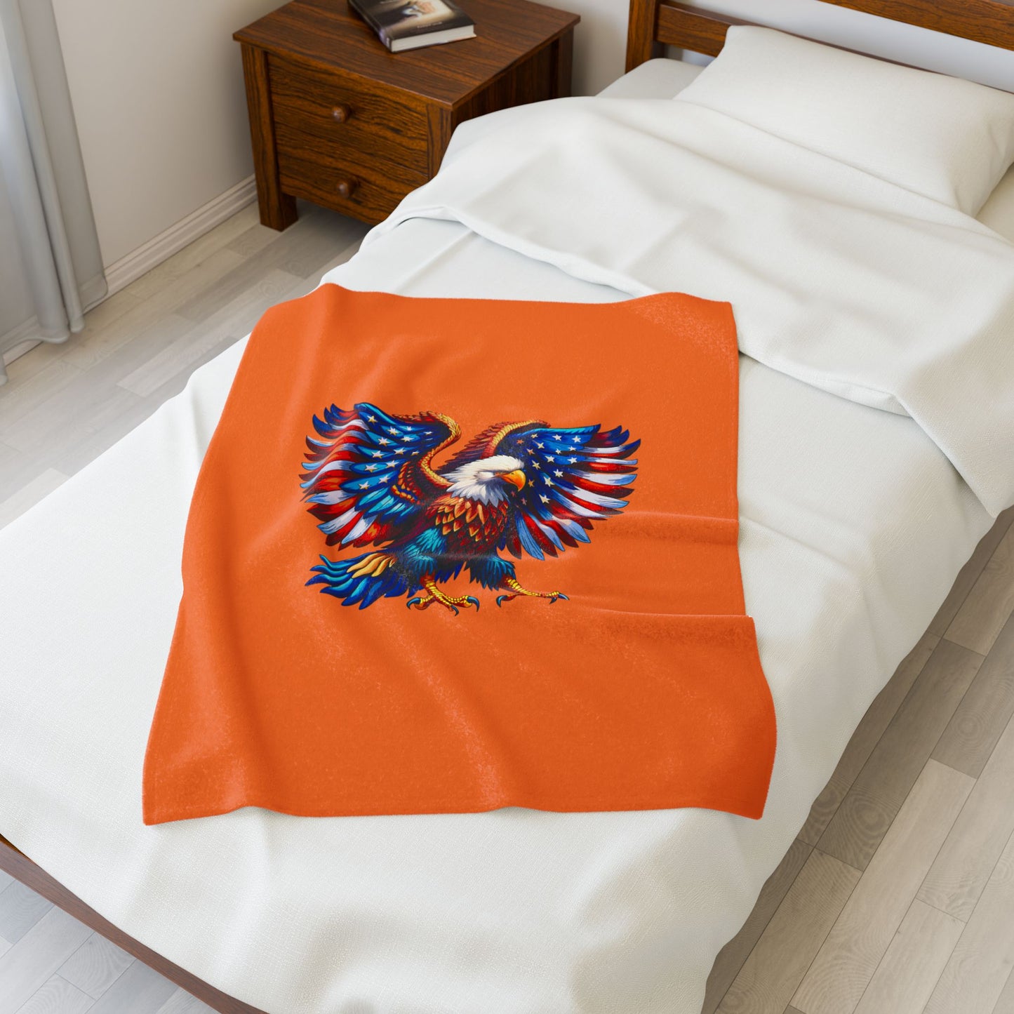 Princess Grace Patriotic Eagle Velveteen Plush Blanket Cozy American Spirit Decor
