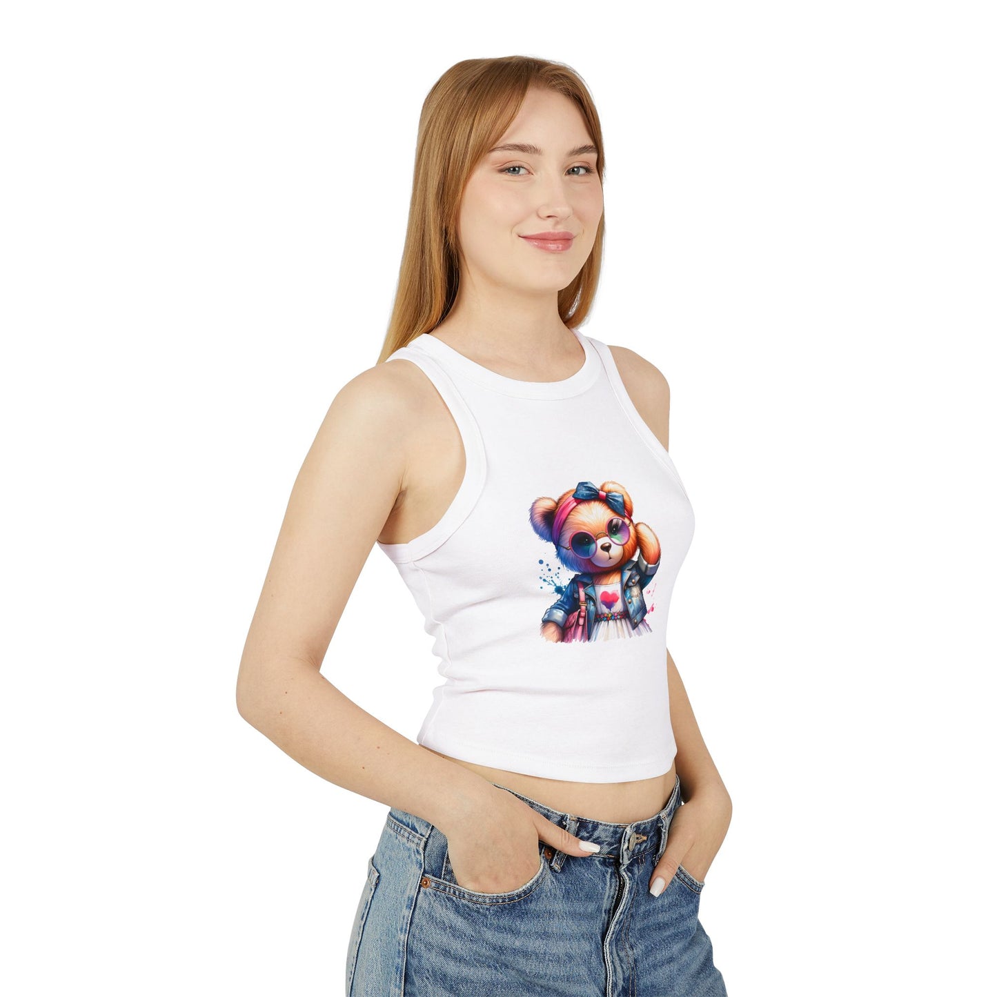 Princess Grace Cute Bear Graphic Women's Micro Rib Racer Tank Top