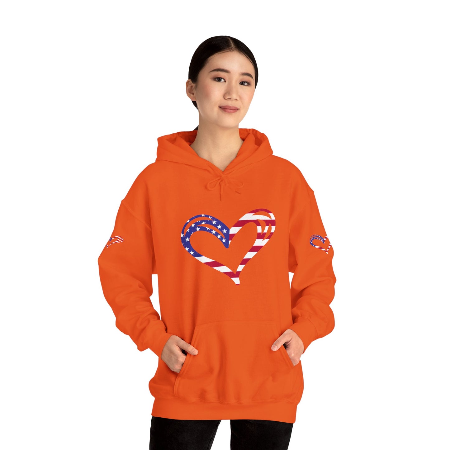Princess Grace Patriotic Heart Unisex Hoodie Comfortable Heavy Blend Sweatshirt for Independence Day and Everyday Wear