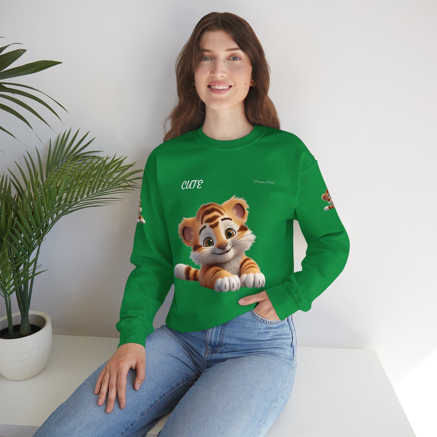 Princess Grace Cute Tiger Unisex Heavy Blen Crewneck Sweatshirt