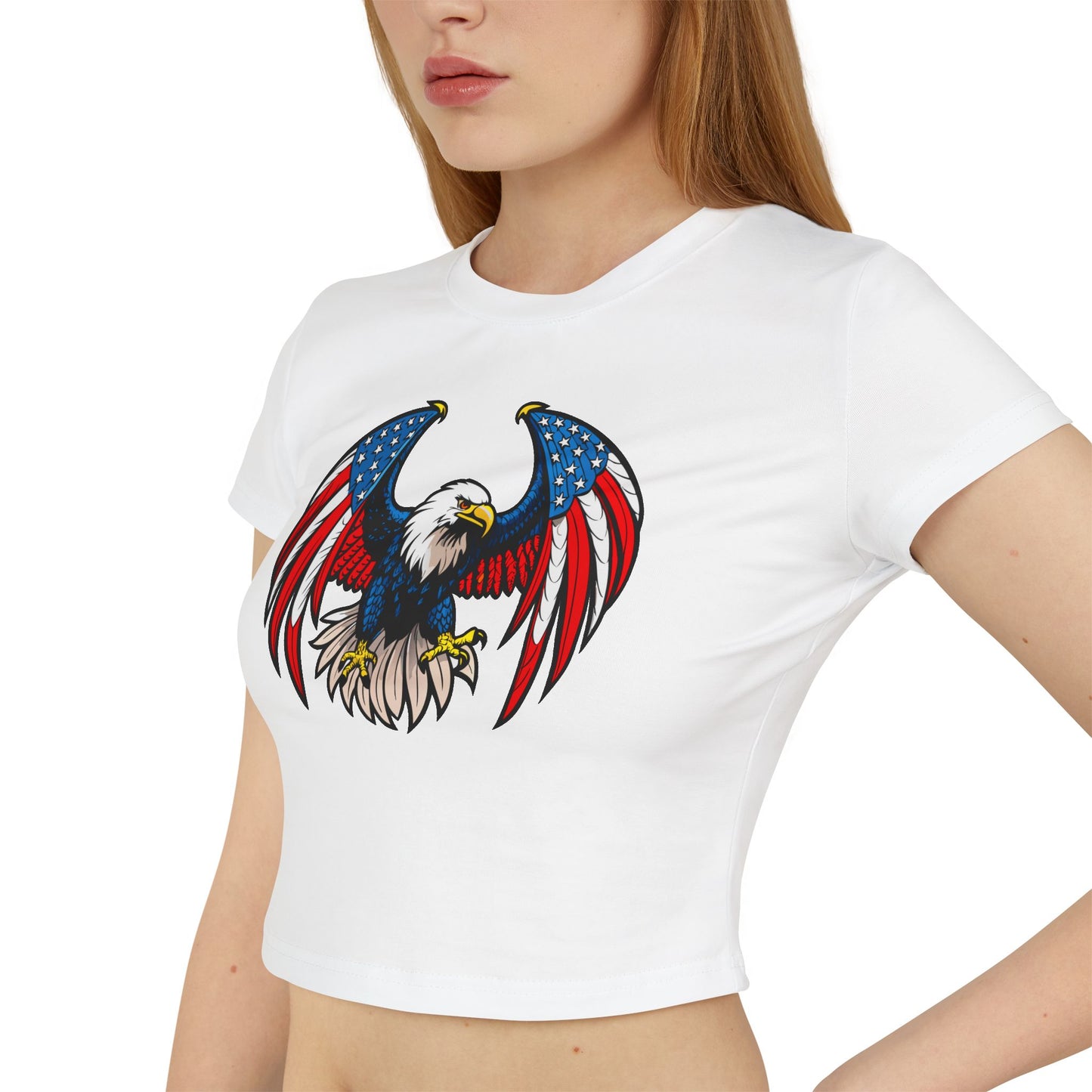 Princess Grace Patriotic Women's Baby Tee USA Eagle Graphic