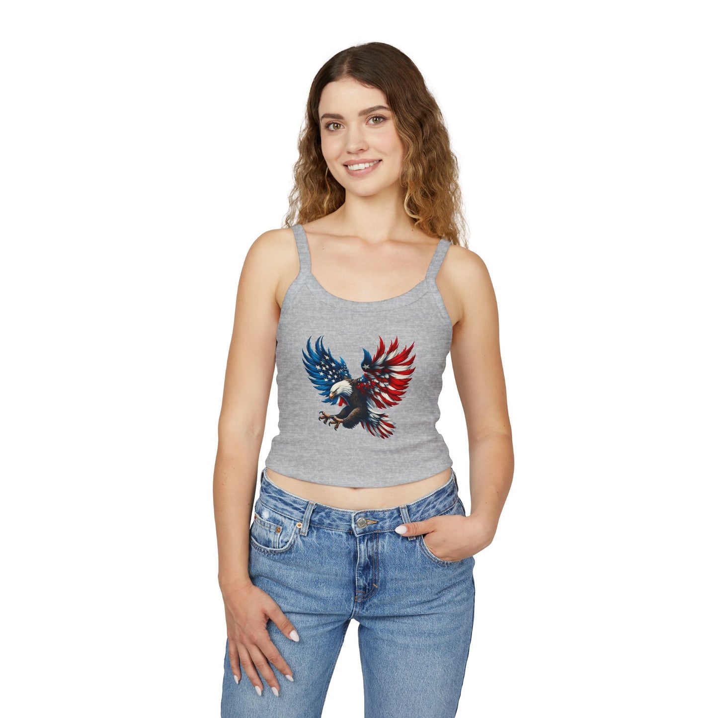 Princess Grace  Patriotic Women's Spaghetti Strap Tank Top  USA Eagle Graphic