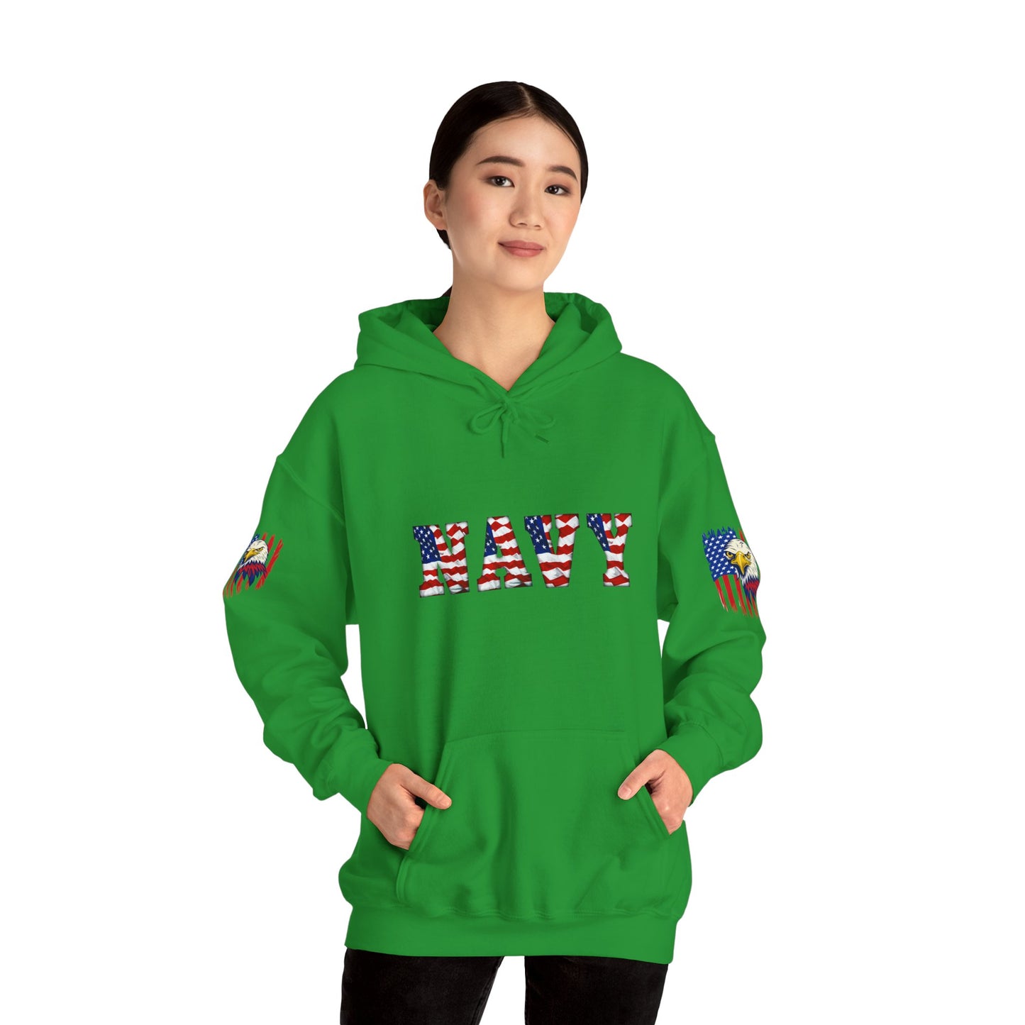Princess Grace  Patriotic Eagle Navy Hoodie Unisex Heavy Blend Sweatshirt with Flags