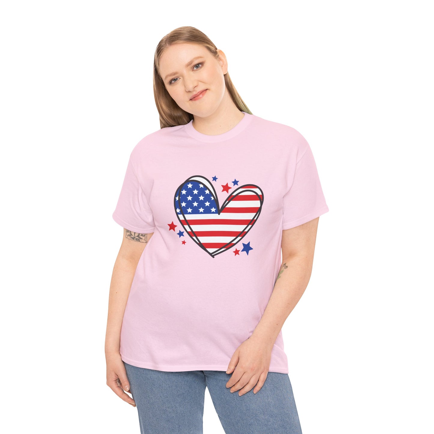 Princess Grace  Patriotic Heart Unisex Heavy Cotton Tee  USA Love T-Shirt