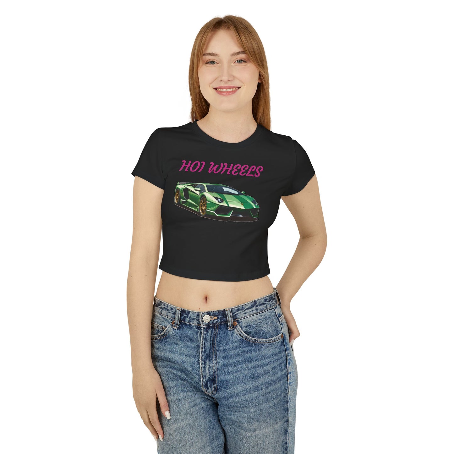 Princess Grace  HOI WHEELS Women's Baby Tee Stylish Car Graphic Shirt for Auto Enthusiasts