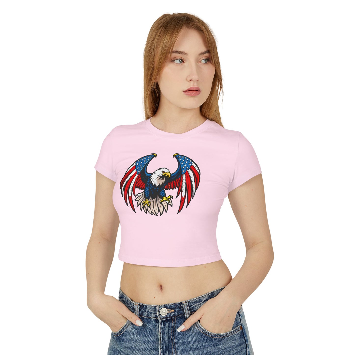 Princess Grace Patriotic Women's Baby Tee USA Eagle Graphic