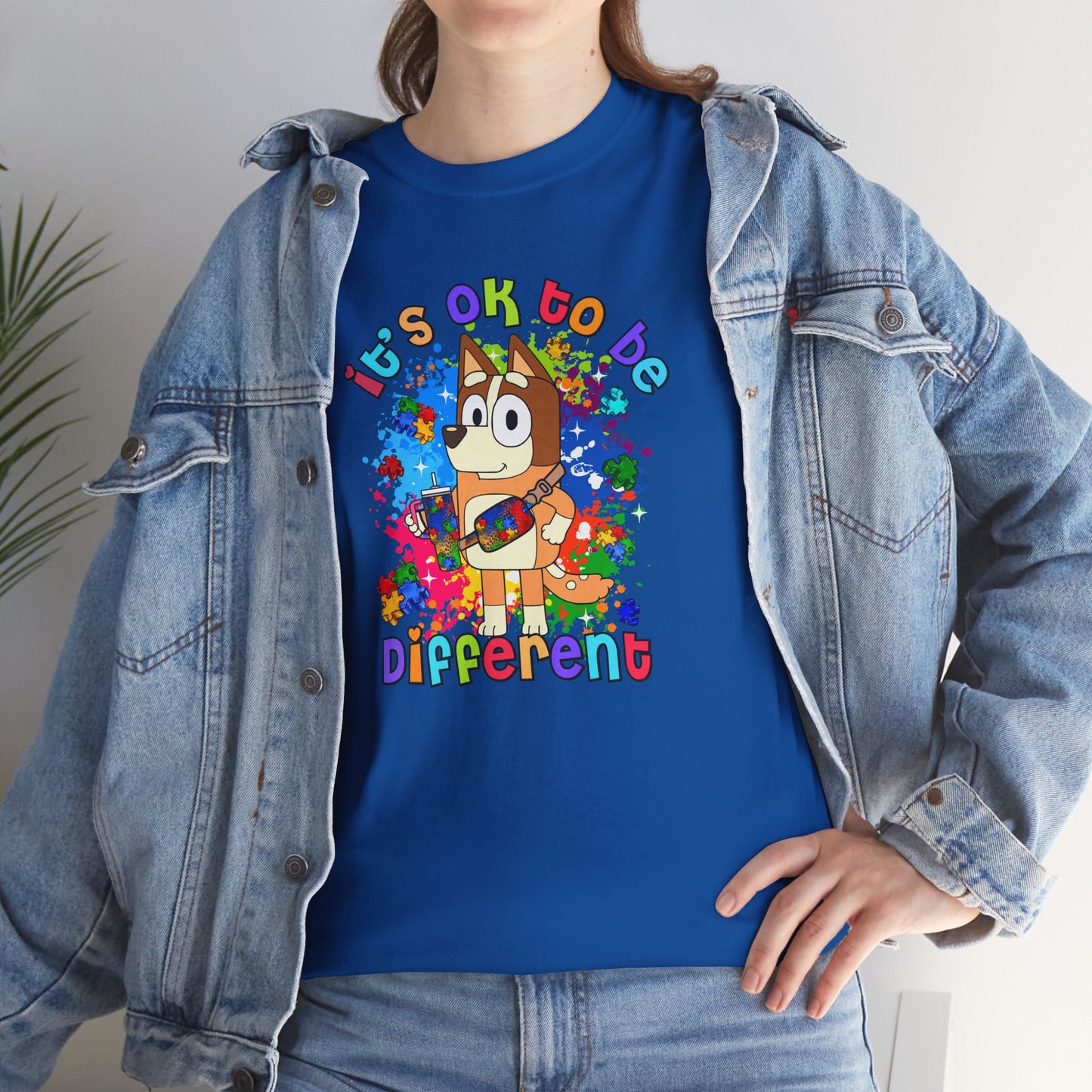Princess Grace  Bluey Unisex Heavy Cotton Tee  "It's OK to Be Different" Colorful Graphic Tee