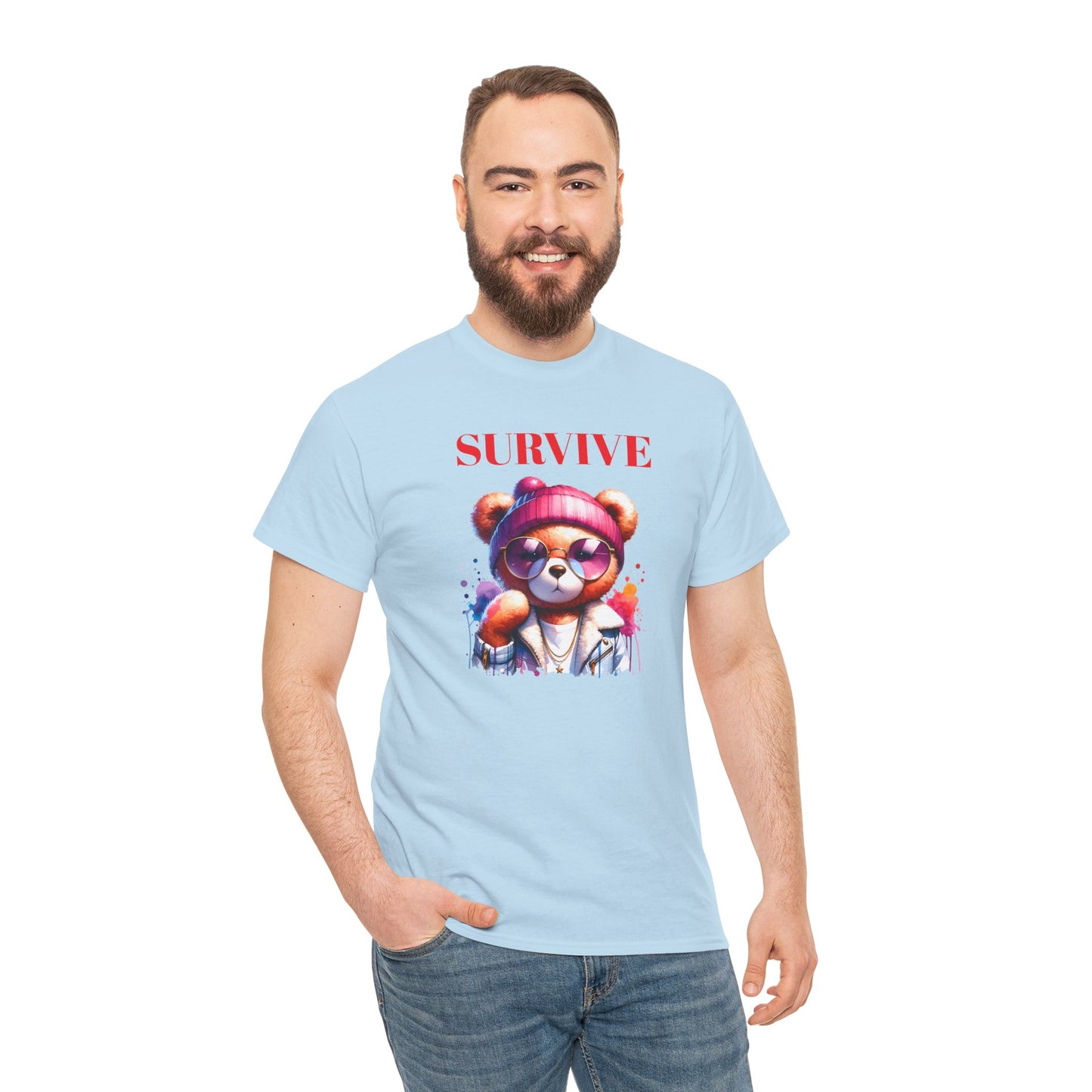 Princess Grace  Survive Unisex Heavy Cotton Tee  Colorful Bear Design T-Shirt