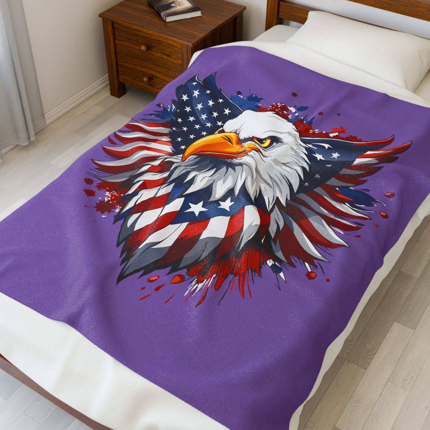 Princess Grace  Patriotic Eagle Velveteen Plush Blanket Cozy American Pride Decor