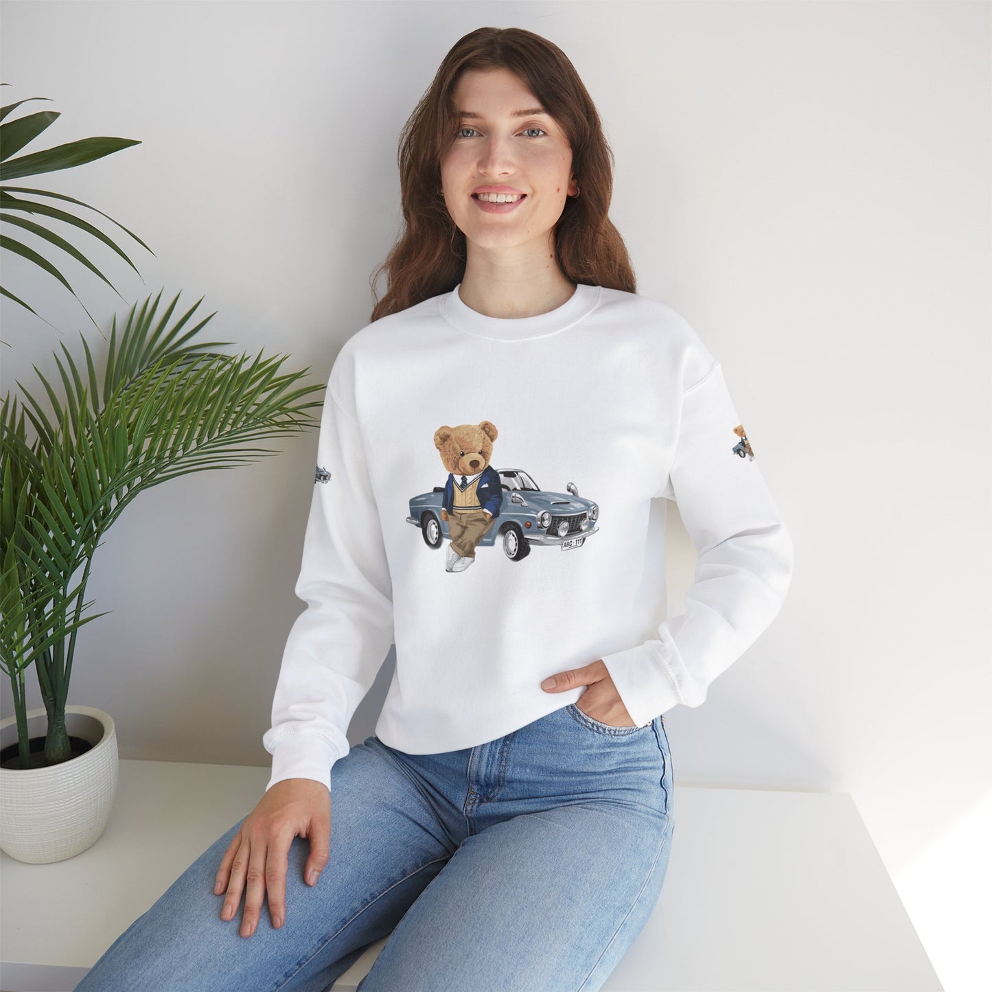 Princess Grace  Stylish Crewneck Sweatshirt with Bear and Car Design