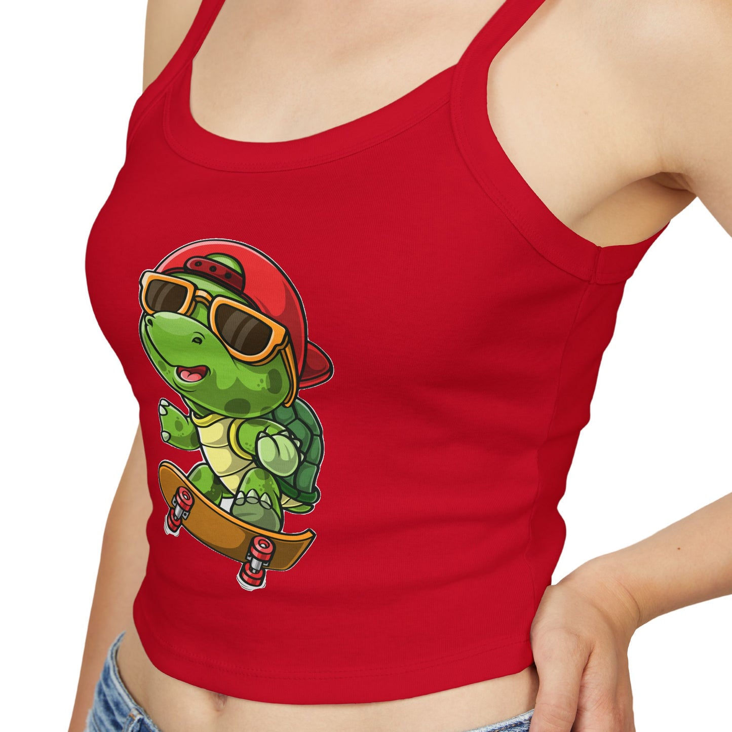 Princess Grace   Cute Cartoon Turtle Skateboarding Women's Spaghetti Strap Tank Top