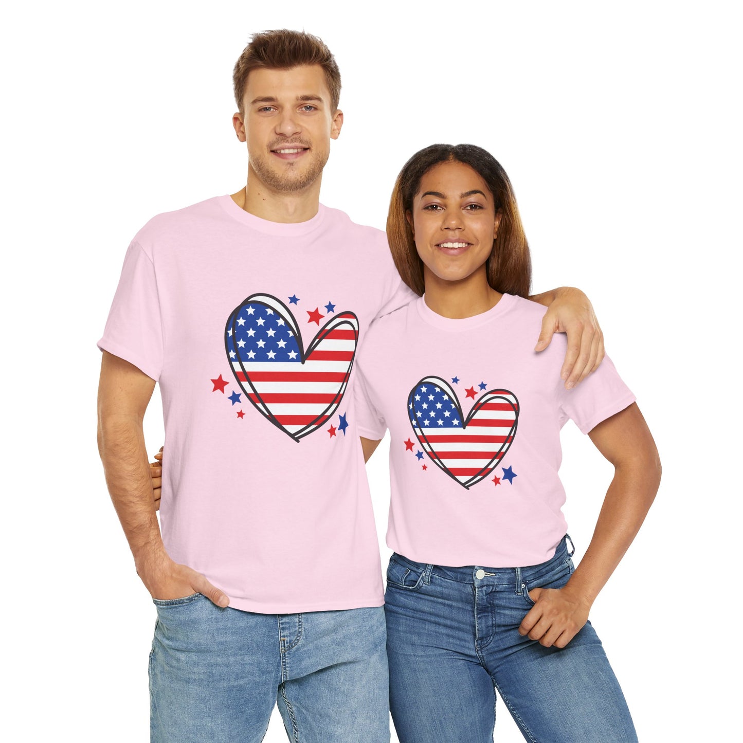 Princess Grace  Patriotic Heart Unisex Heavy Cotton Tee  USA Love T-Shirt