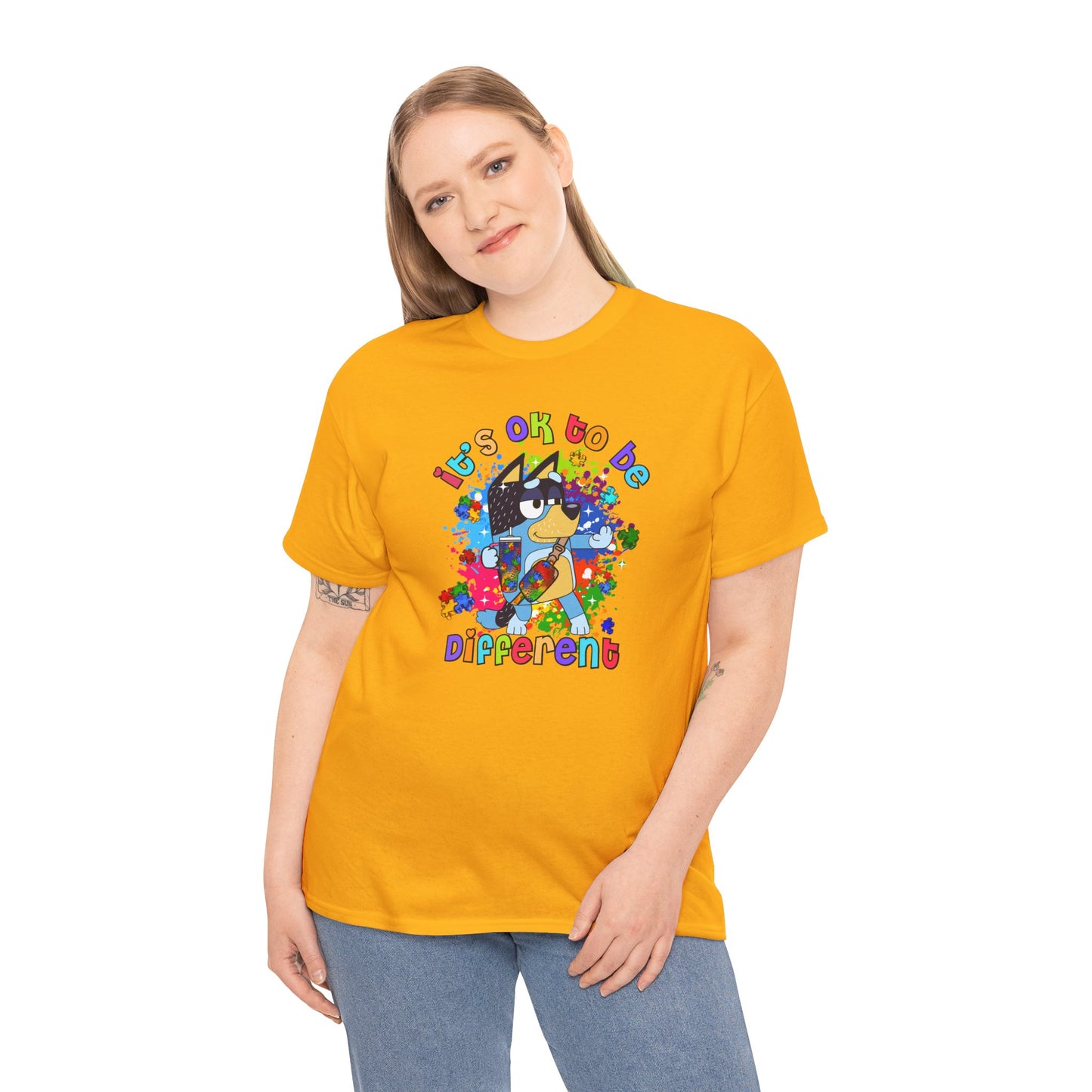 Princess Grace  Bluey  Unisex Heavy Cotton Tee  "It's OK to Be Different" - Colorful Graphic T-Shirt for Self-Expression