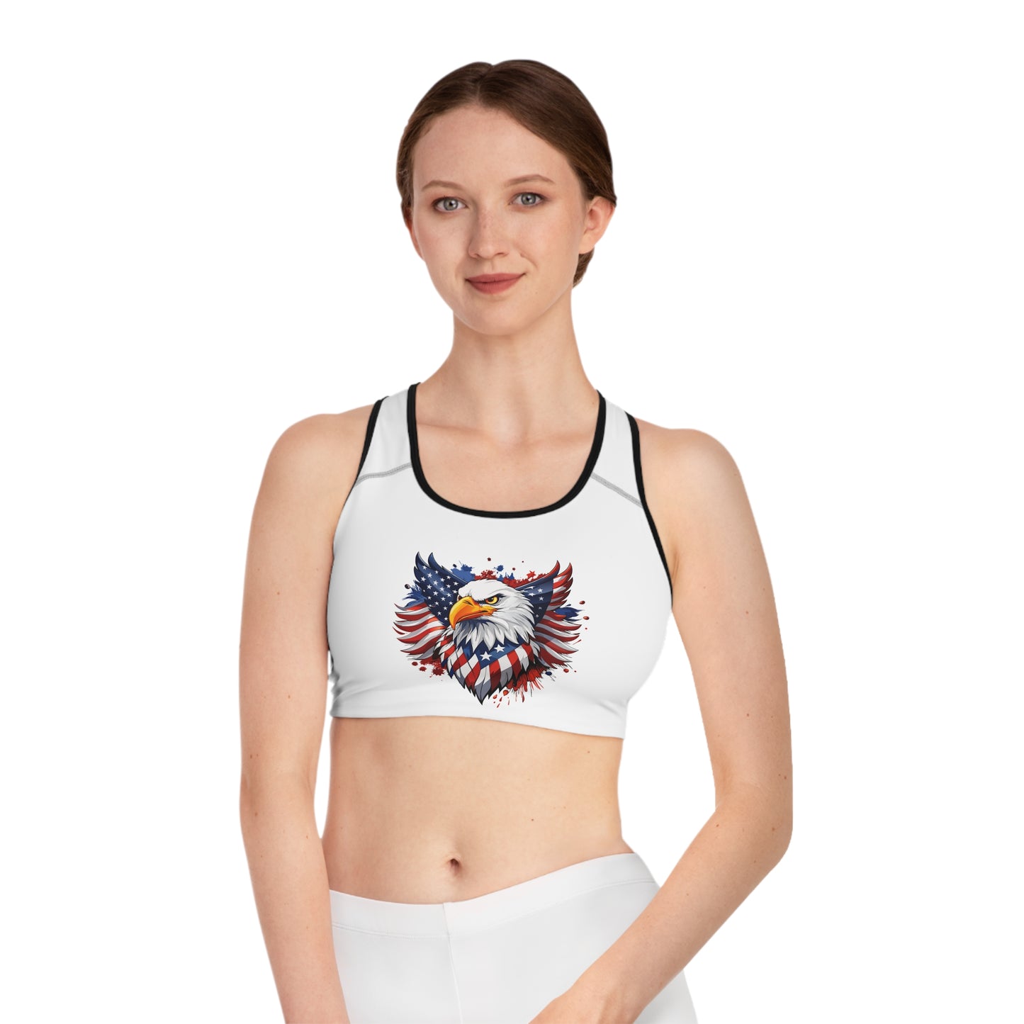 Princess Grace  Patriotic Eagle Sports Bra  Women's Activewear for Independence Day & Fitness