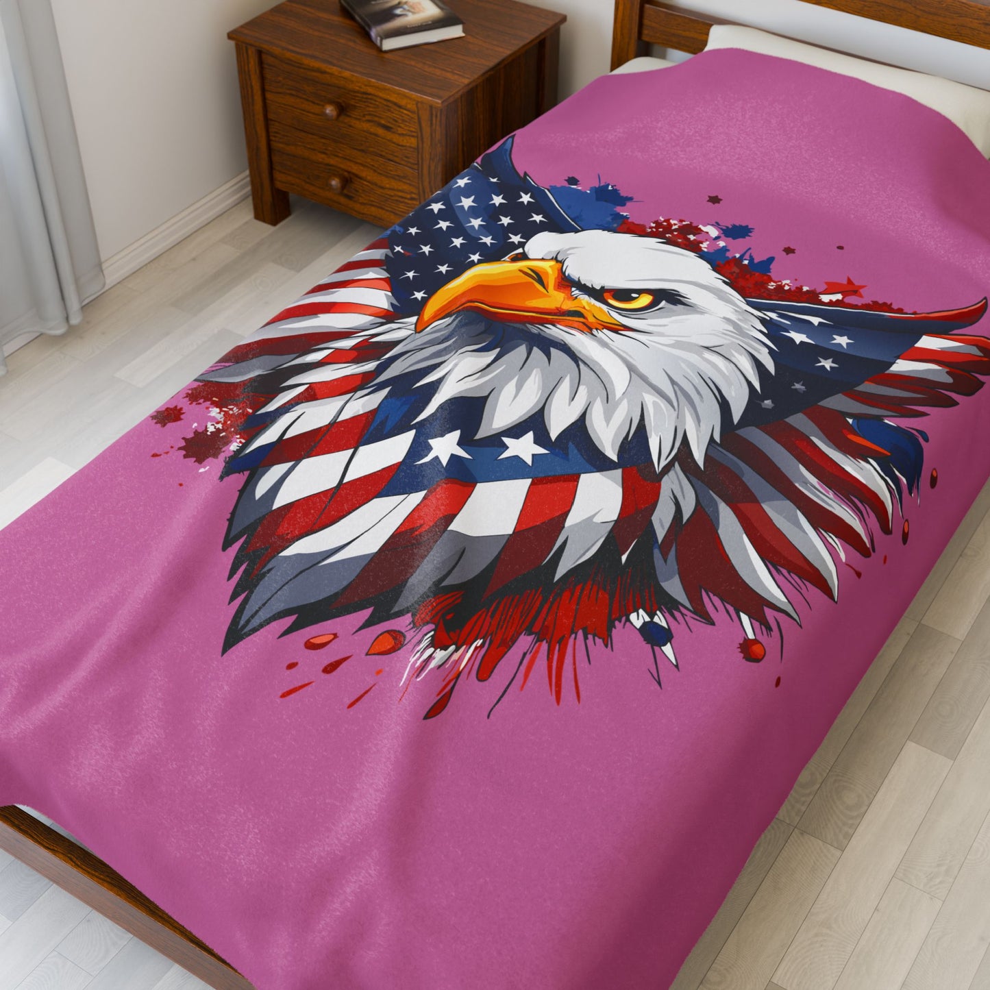 Princess Grace  Patriotic Eagle Velveteen Plush Blanket  Cozy Americana Decor