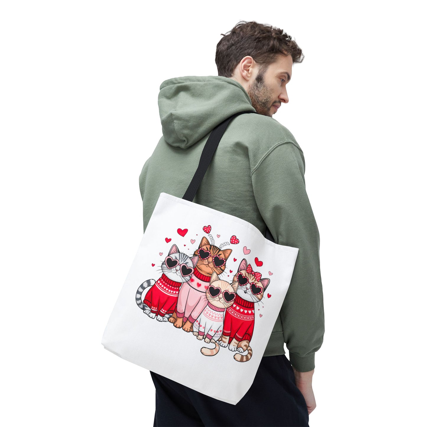 Princess Grace  Cute Cat Lover Tote Bag Stylish and Playful Red Heart Design