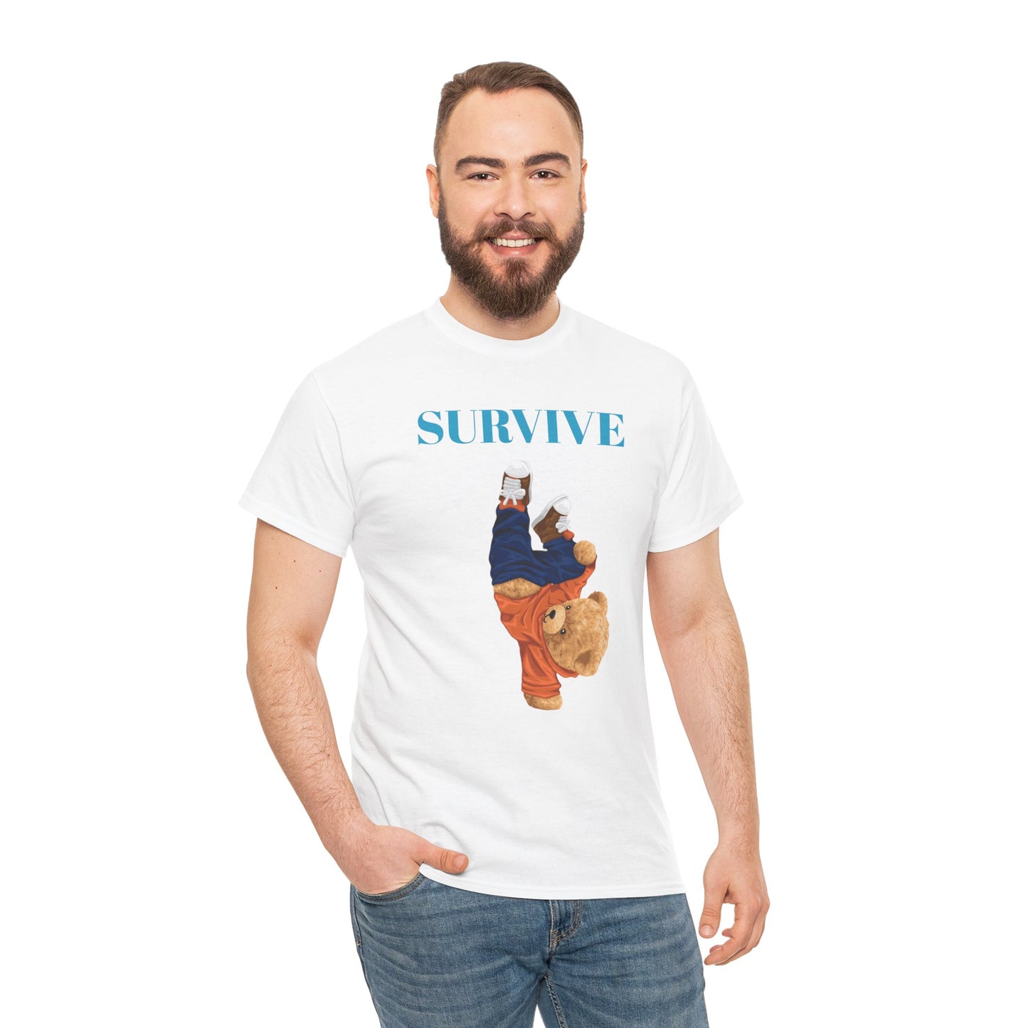 Princess Grace  Survive Bear Graphic Unisex Heavy Cotton Tee Casual Streetwear Tee for Everyday Adventures