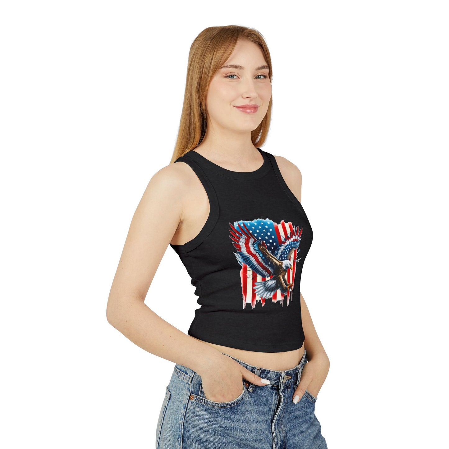 Princess Grace  Patriotic Women's Micro Rib Racer Tank Top with Eagle & USA Design