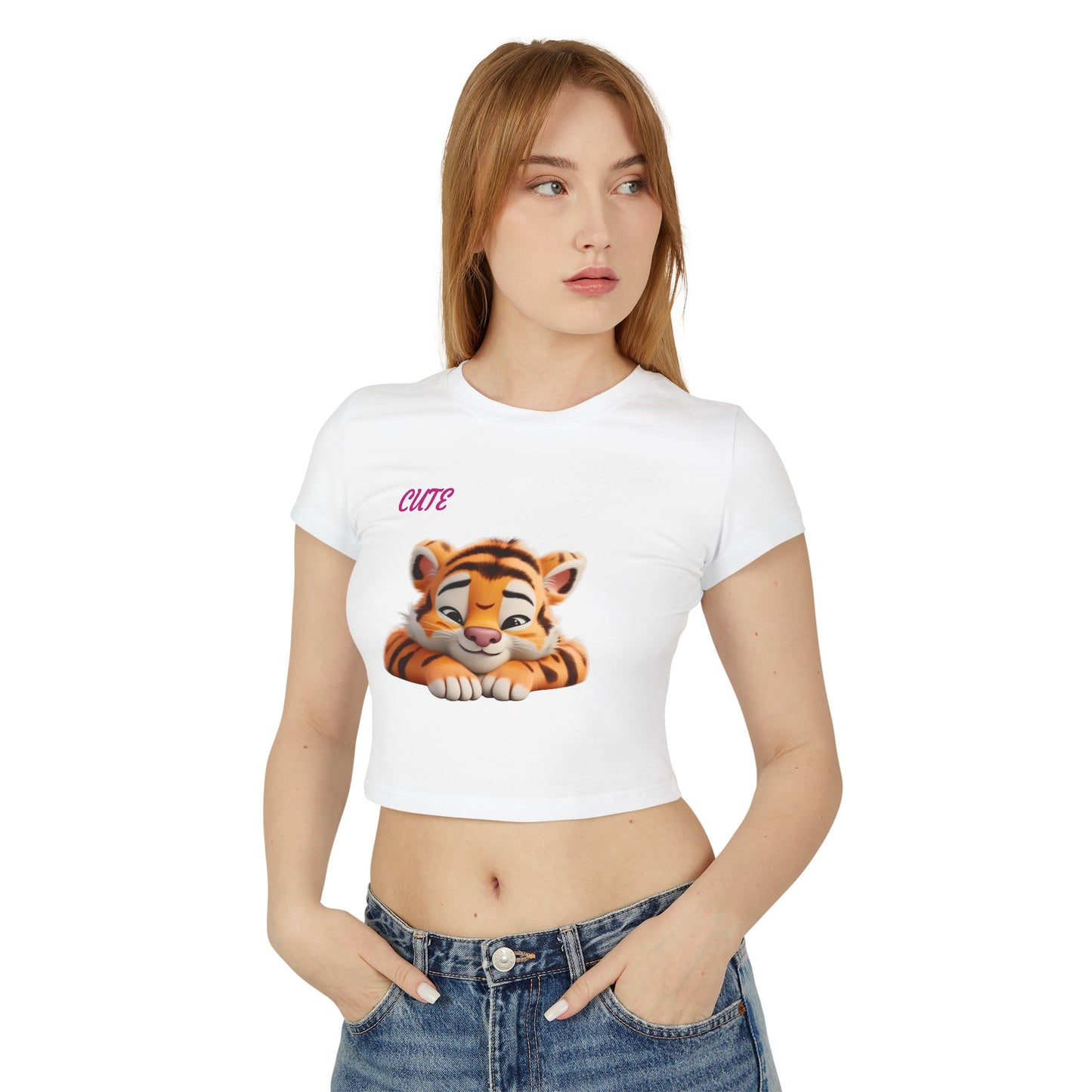 Princess Grace  Cute Tiger Women's Baby Tee Playful and Stylish Top for Animal Lovers