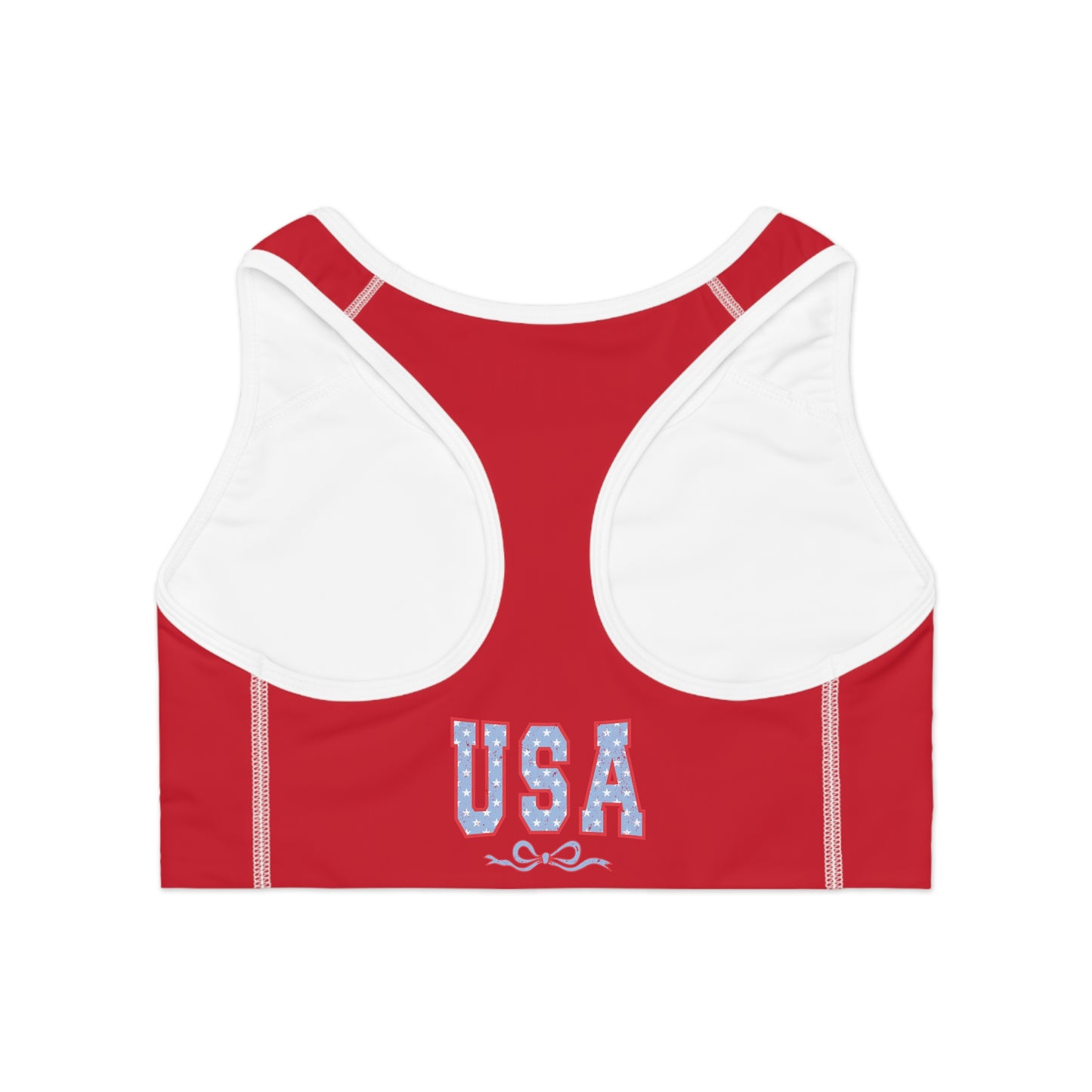 Princess Grace  USA Red Sports Bra  Comfortable Athletic Wear for Independence Day & Fitness Lovers