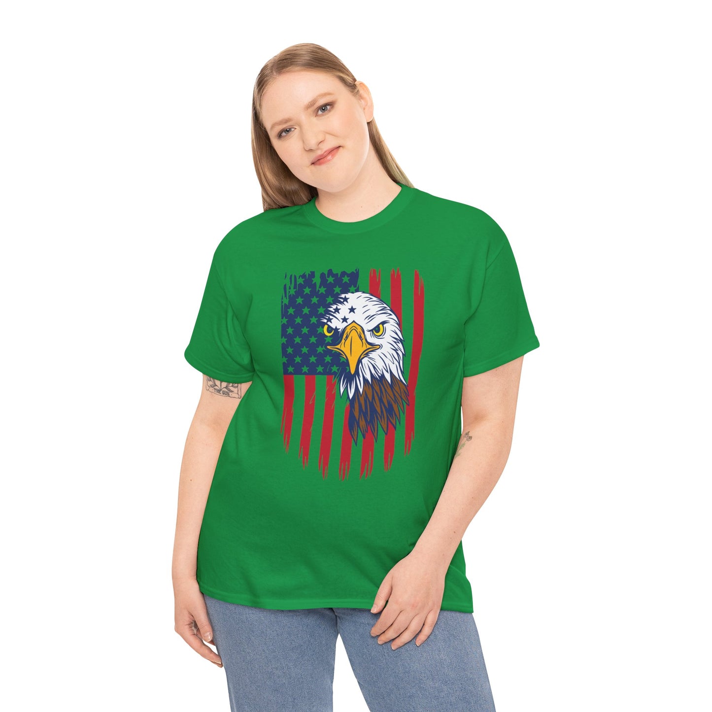 Princess Grace  Eagle & American Flag Unisex Heavy Cotton Tee   Patriotic Apparel for All Occasions