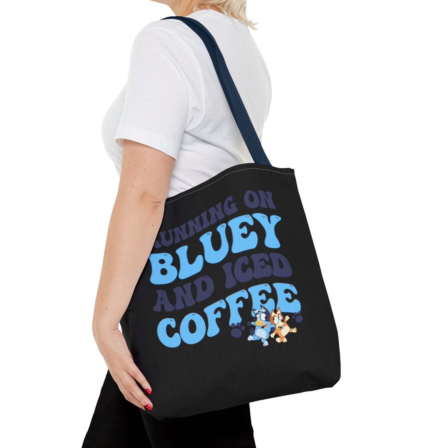 Princess Grace  Running on Bluey and Iced Coffee Tote Bag Fun & Functional for Moms and Kids