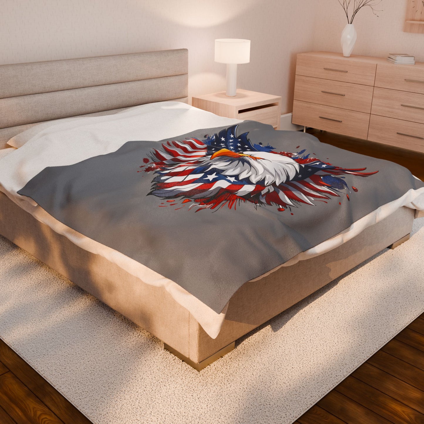 Princess Grace  Patriotic Eagle Velveteen Plush Blanket Ideal for Holidays and Cozy Nights