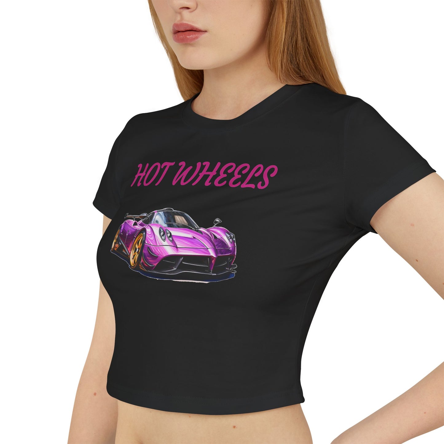 Princess Grace  Women's Hot Wheels Baby Tee Cute Pink Race Car Graphic T-Shirt